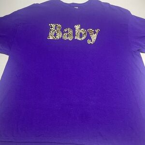 Vibrant Purple Short Sleeve‎ Tee with Leopard Print Design 2XL